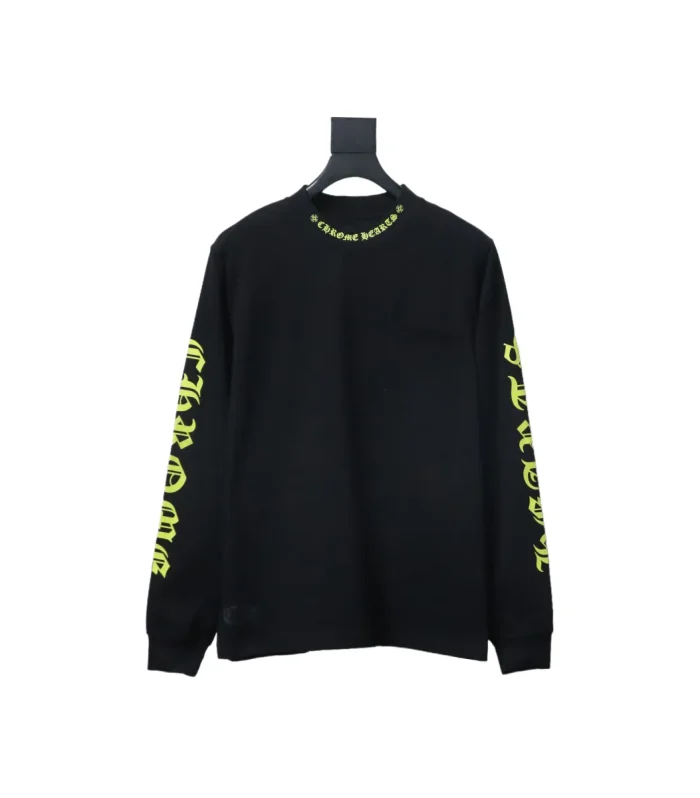 CHRM HRTS Yellow Neck Logo Long Sleeve T Shirt Black
