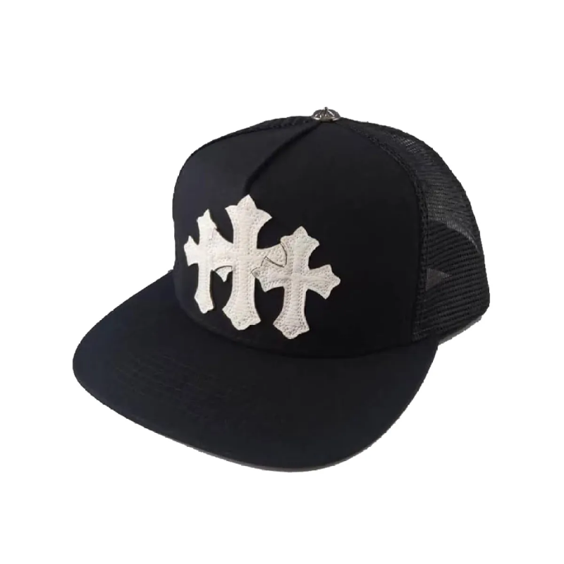 CHRM HRTS Triple Cross White Leather Patch Black Hat - Image 2