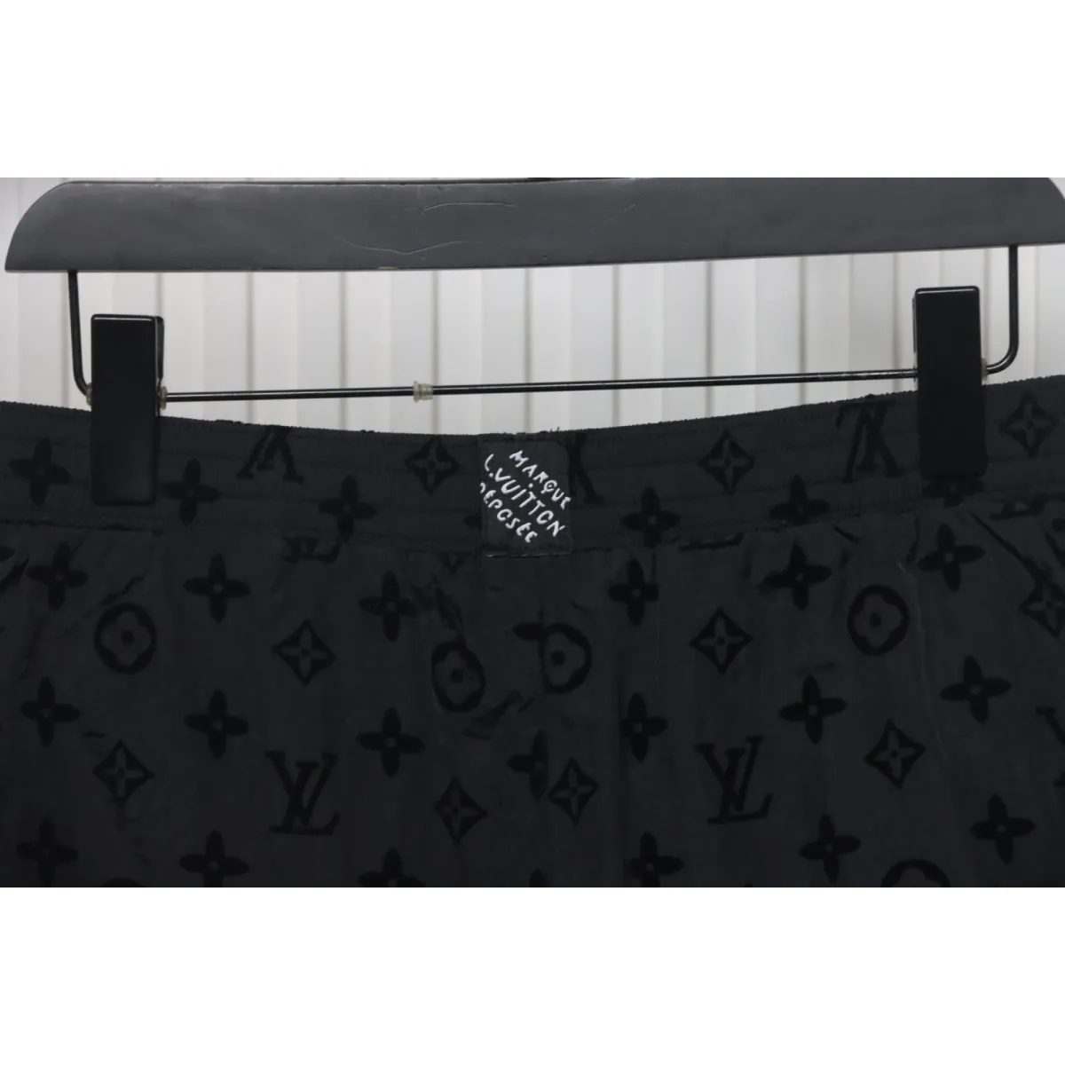 LV Printed Flocked Beach Shorts Black - Image 3