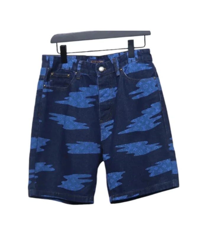 LV Cloud Print Denim Shorts Ocean Blue