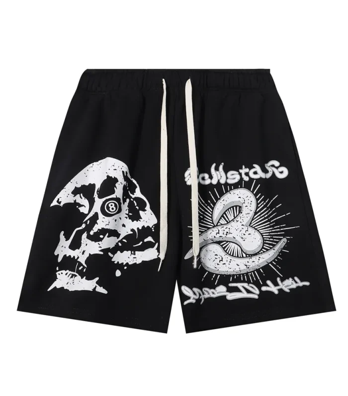 HSTR Skull 8 Print Logo Black Shorts