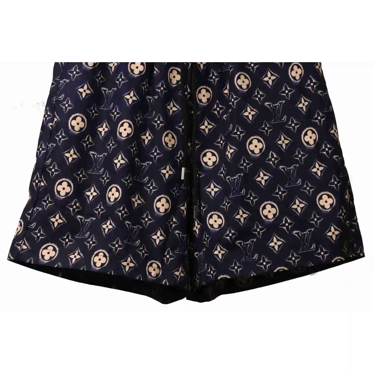LV Monogram Printed Silk Shorts Black - Image 7