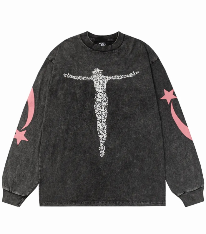 HLSTR Christ Long-Sleeve Washed Black T-Shirt