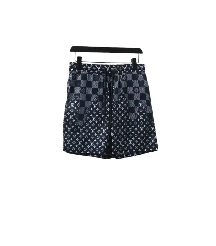 LV Checkerboard Jacquard Panel Beach Shorts Black