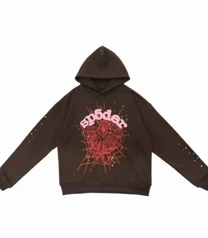SPDR Spider Web Print Gothic Hoodie Brown