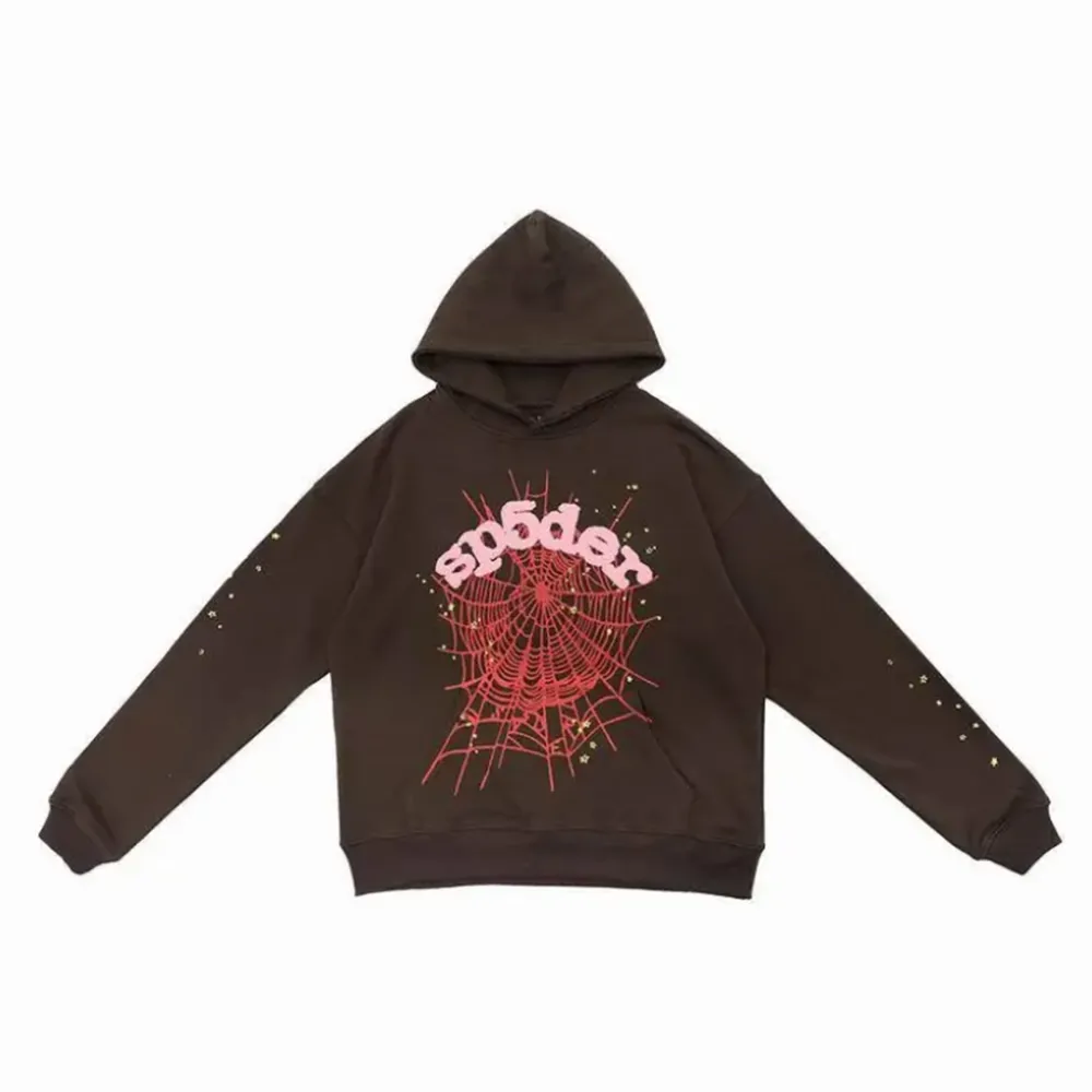 SPDR Spider Web Print Gothic Hoodie Brown
