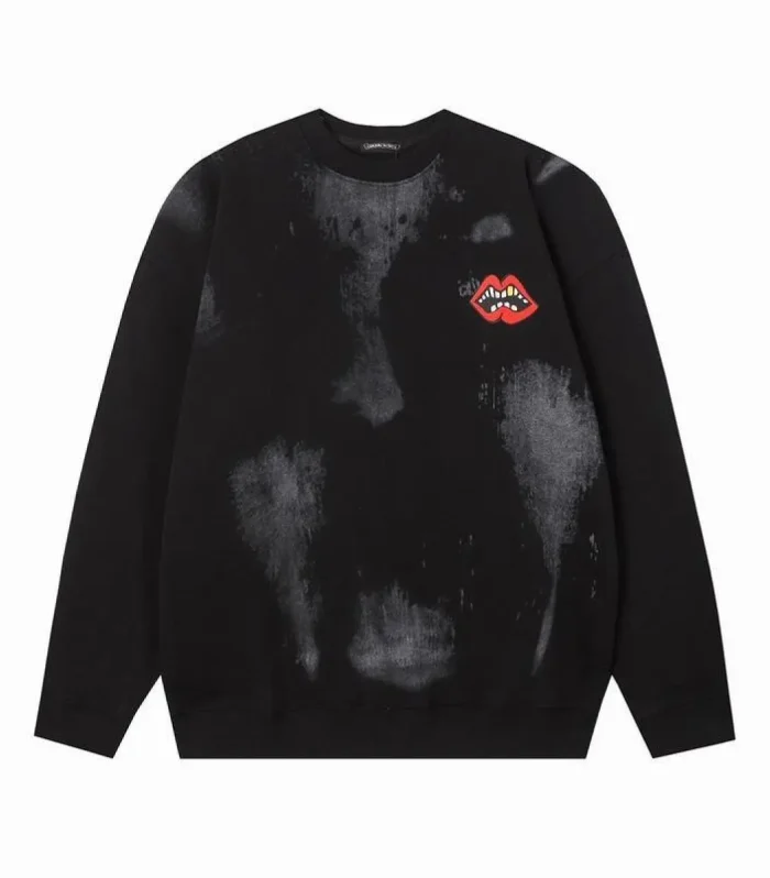 CHRM HRTS Lips Triple D Print Long Sleeve Crewneck Sweatshirt Black