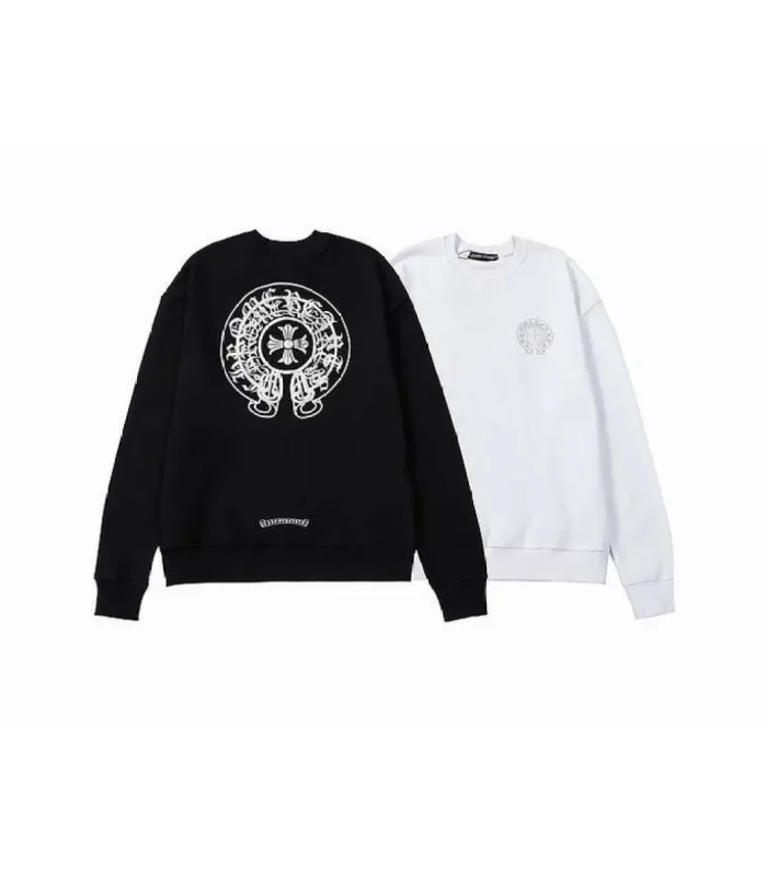 CHRM HRTS Double Cross Logo CH Crew Neck Sweatshirt Black and White