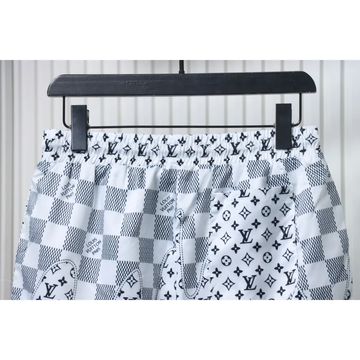 LV Checkerboard Jacquard Panel Beach Shorts White - Image 6