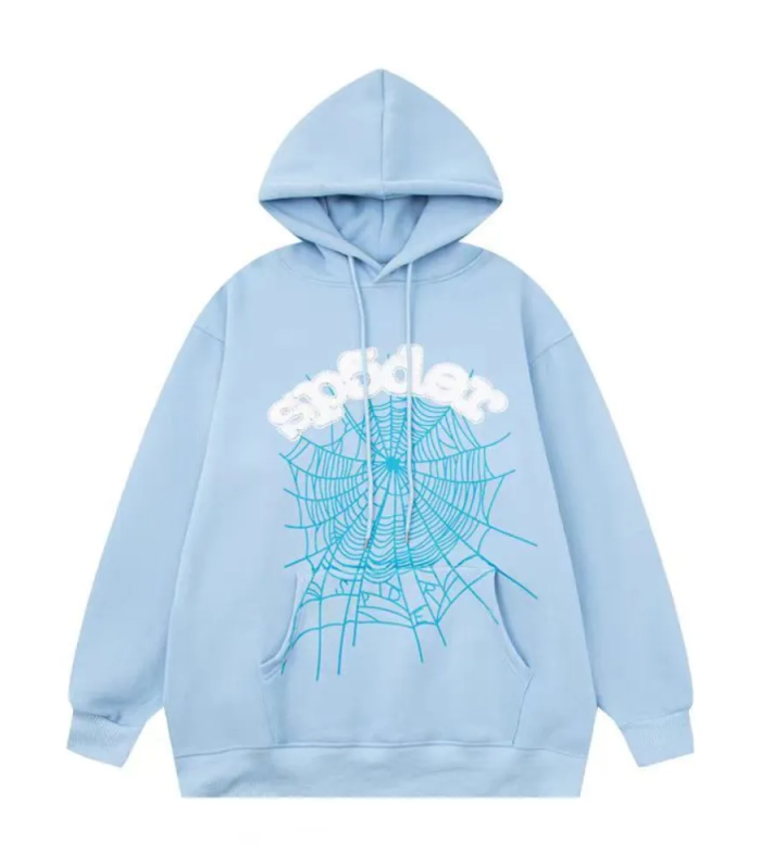 SPDR Spider Web Print Gothic Hoodie Sky Blue