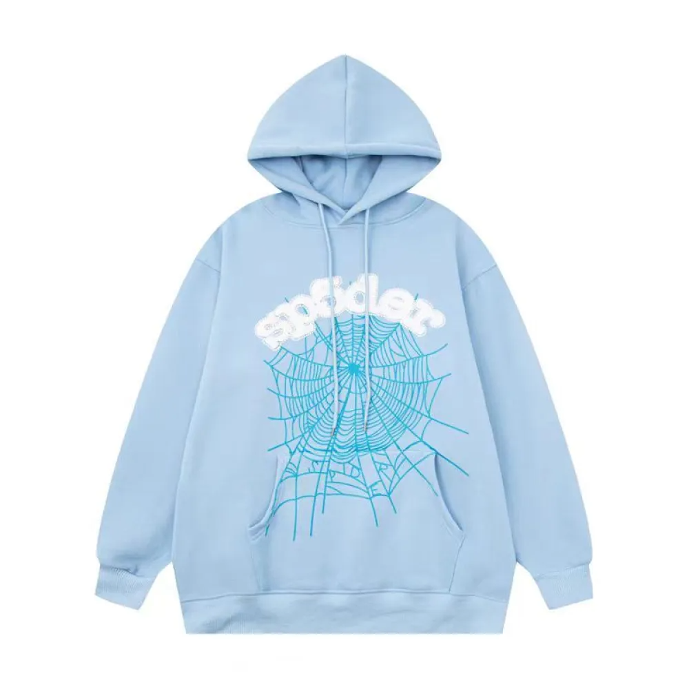 SPDR Spider Web Print Gothic Hoodie Sky Blue