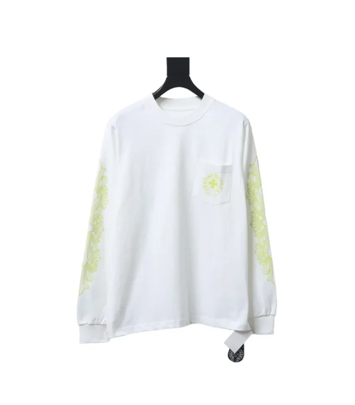 CHRM HRTS Lemon Green Horseshoe Floral Long Sleeve T Shirt White