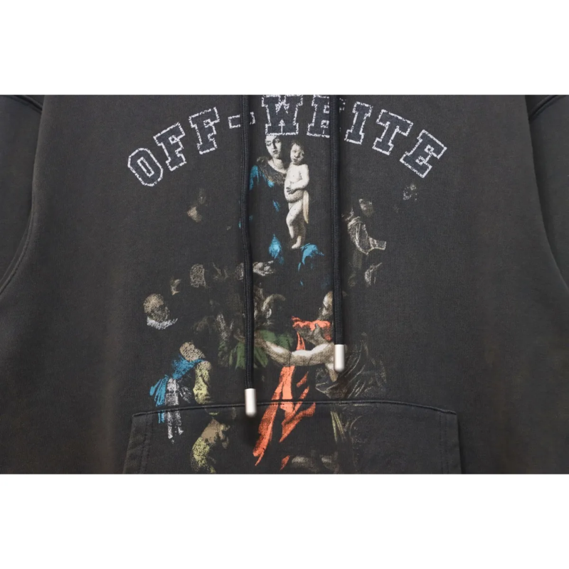 OFF WHT Graphic Print Cotton Drawstring Hoodie - Image 4
