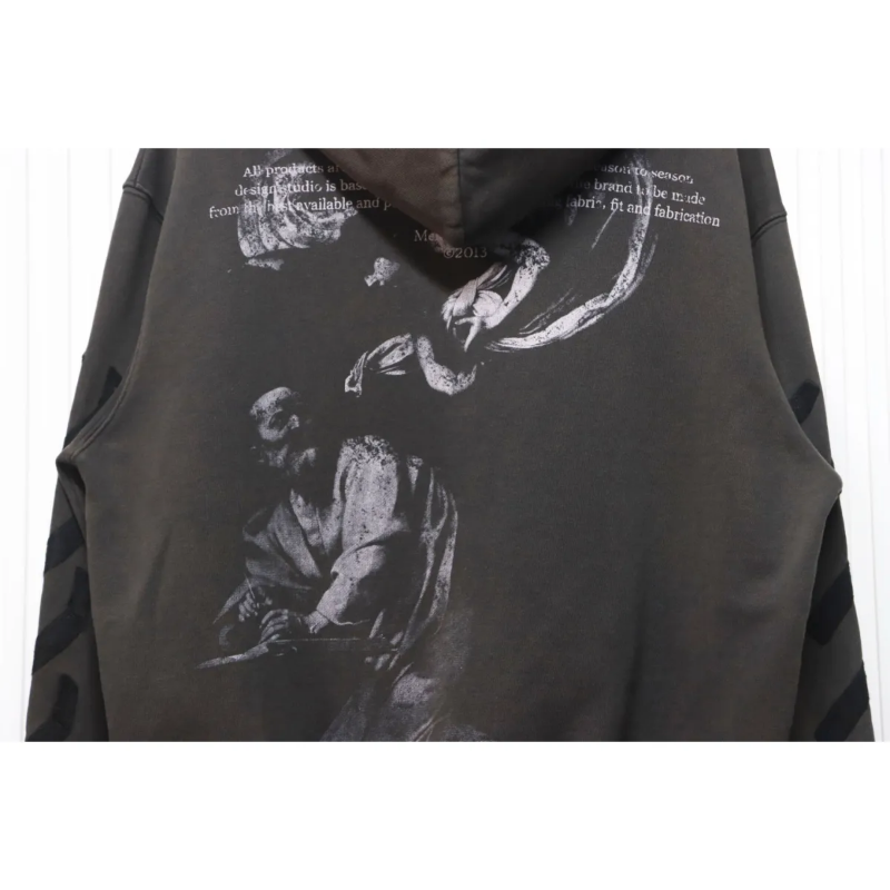OFF WHT Logo Print Cotton Hoodie Brown Black - Image 8