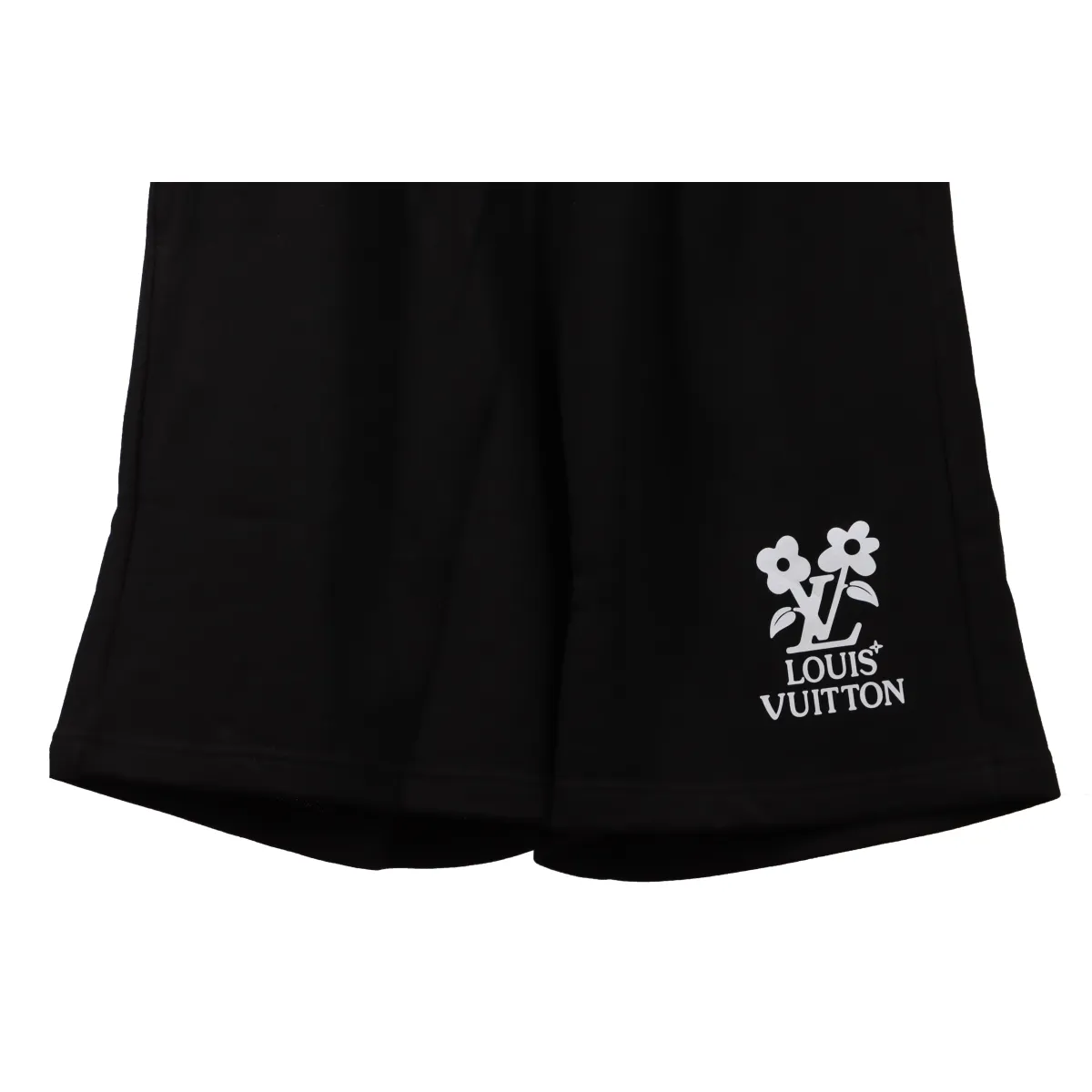LV Floral Print Cotton Track Shorts Black - Image 4