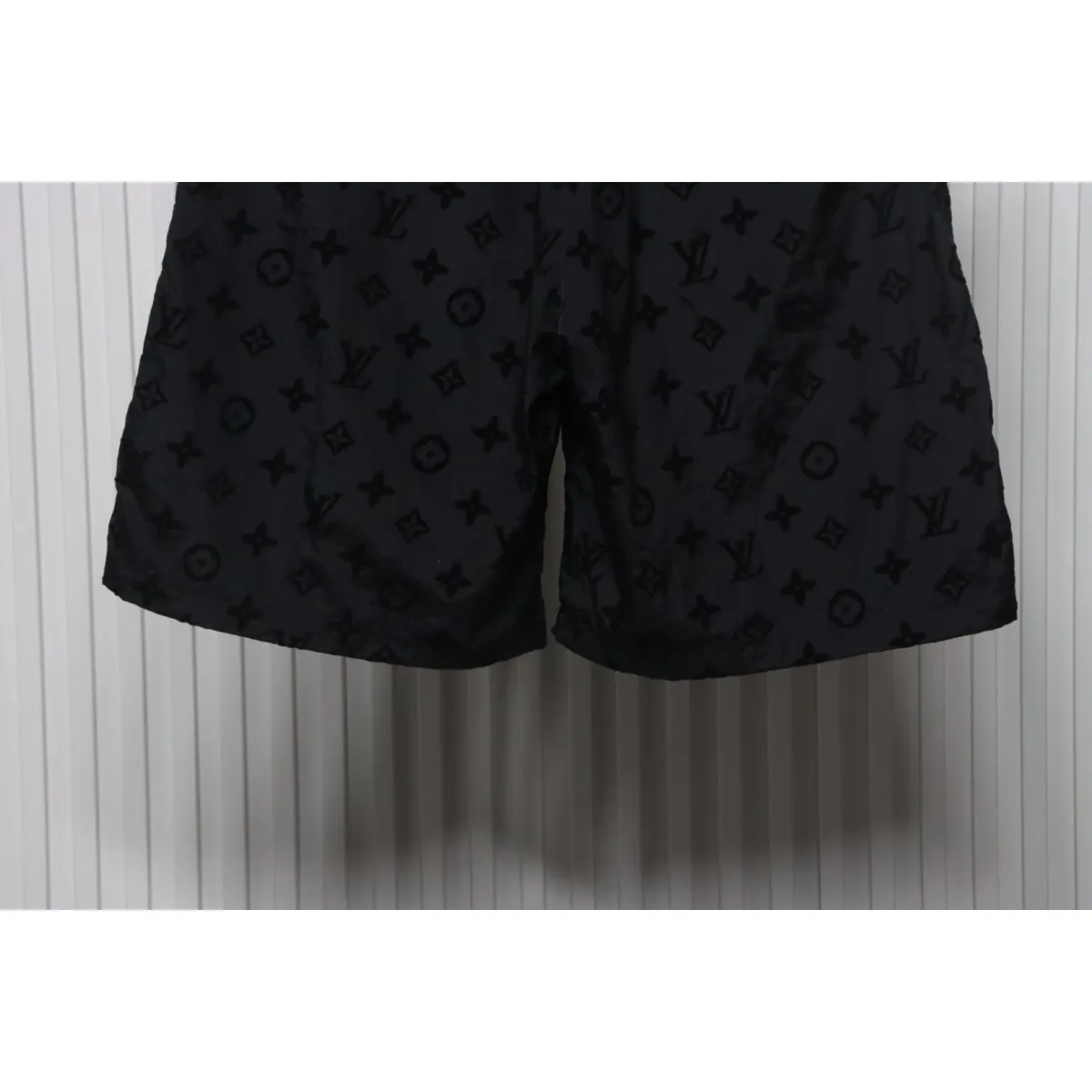 LV Printed Flocked Beach Shorts Black - Image 6