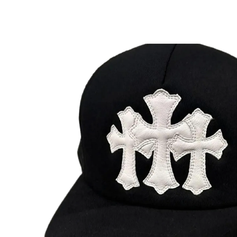 CHRM HRTS Triple Cross White Leather Patch Black Hat - Image 3
