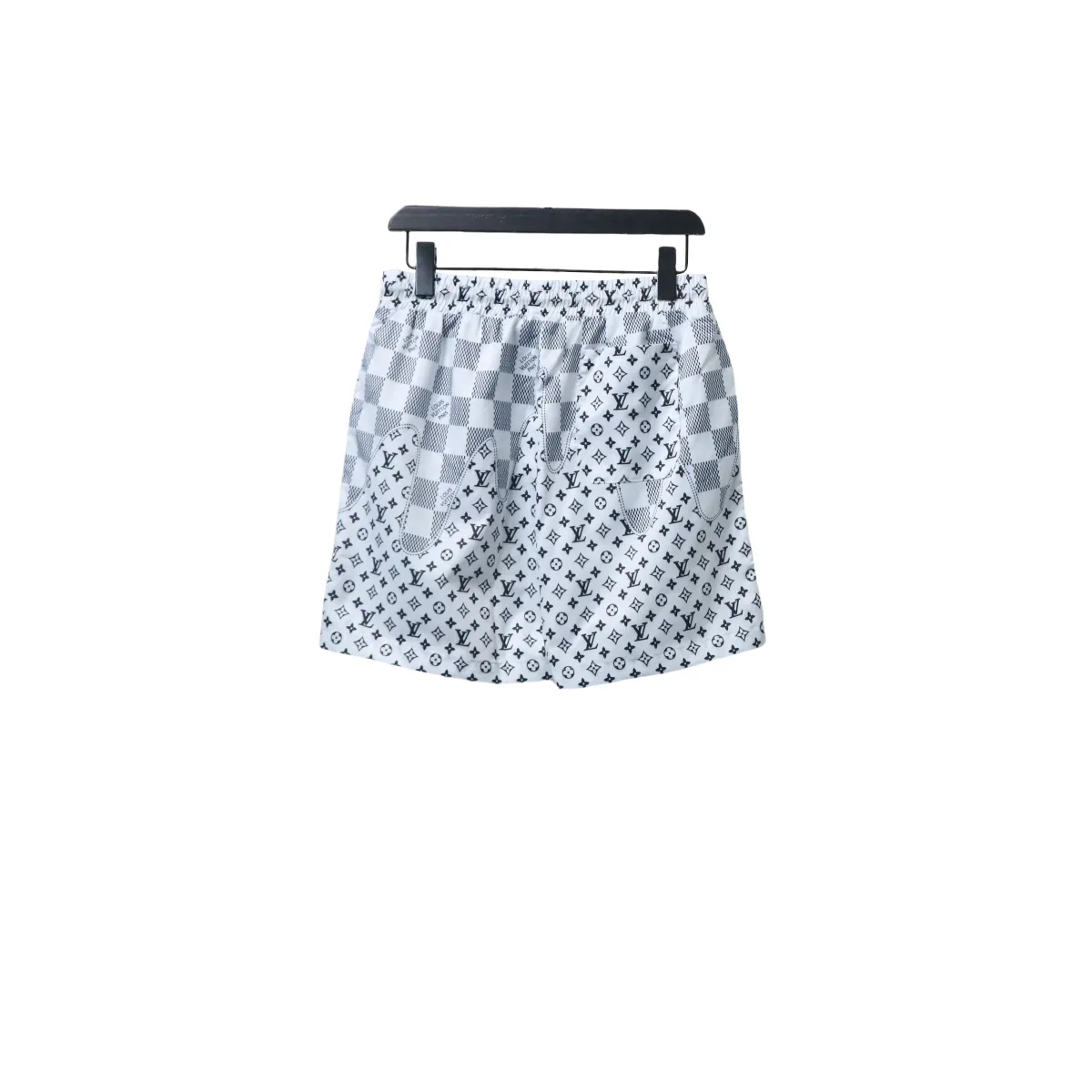 LV Checkerboard Jacquard Panel Beach Shorts White - Image 2