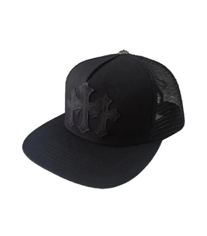 CHRM HRTS Triple Cross Black Leather Patch Black Hat