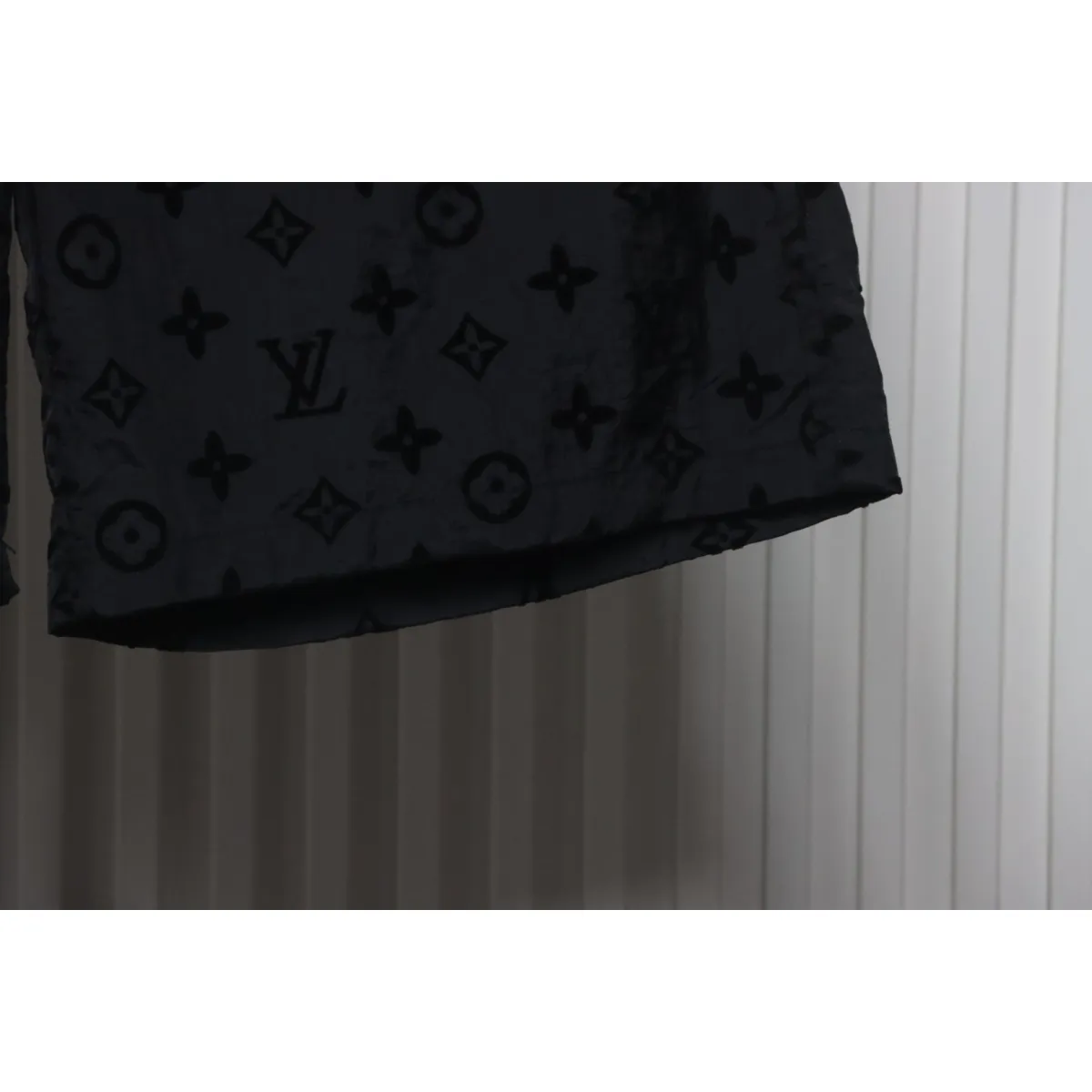 LV Printed Flocked Beach Shorts Black - Image 7