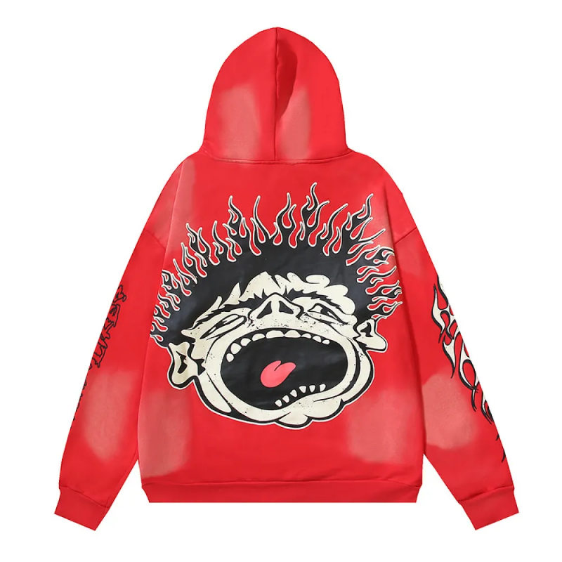 HLSTR Hell Red Flare star Retro washed distressed Print Hoodie - Image 3