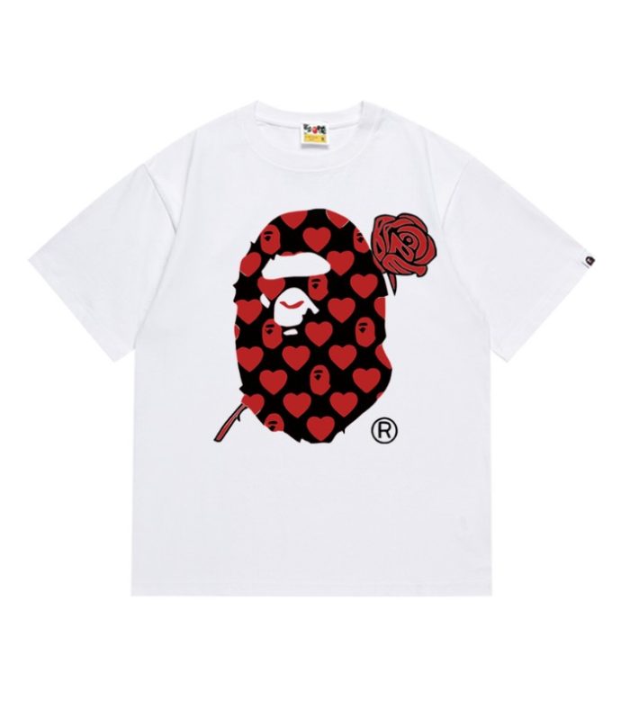 BP T-shirt Heart Ape Head Rose White BP054