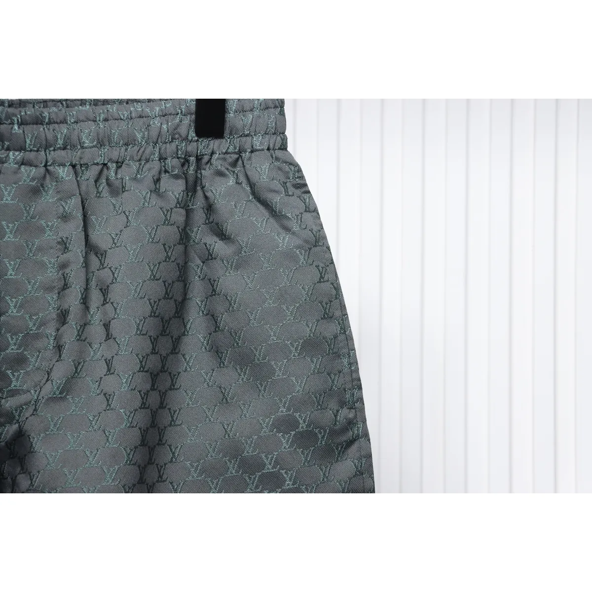 LV Logo Jacquard Elasticated Silk Shorts Grey - Image 6