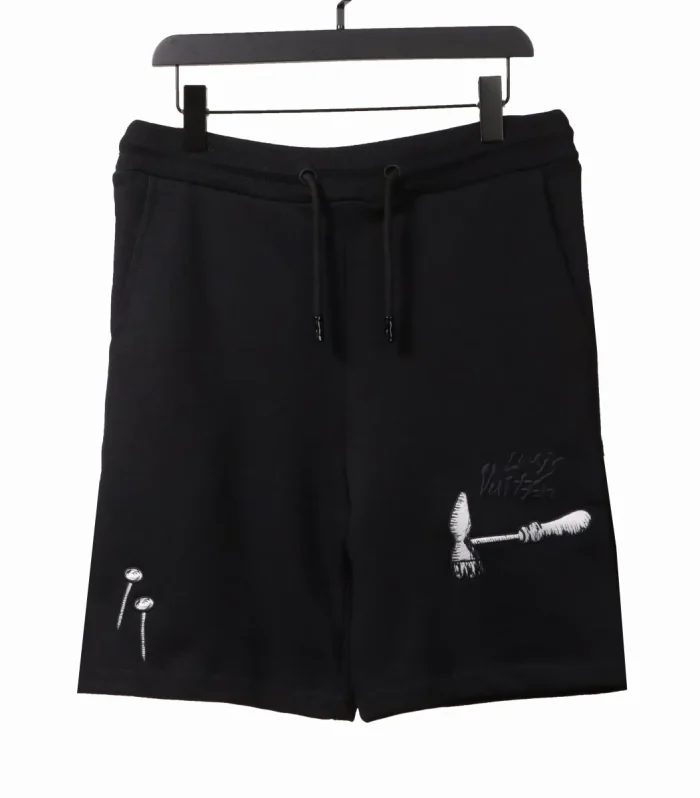 LV Tool Pattern Printed Cotton Track Shorts Black