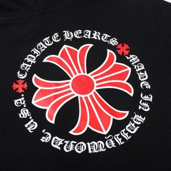 CHRM HRTS Hoodie Black Red Embroidered CH081 - Image 4