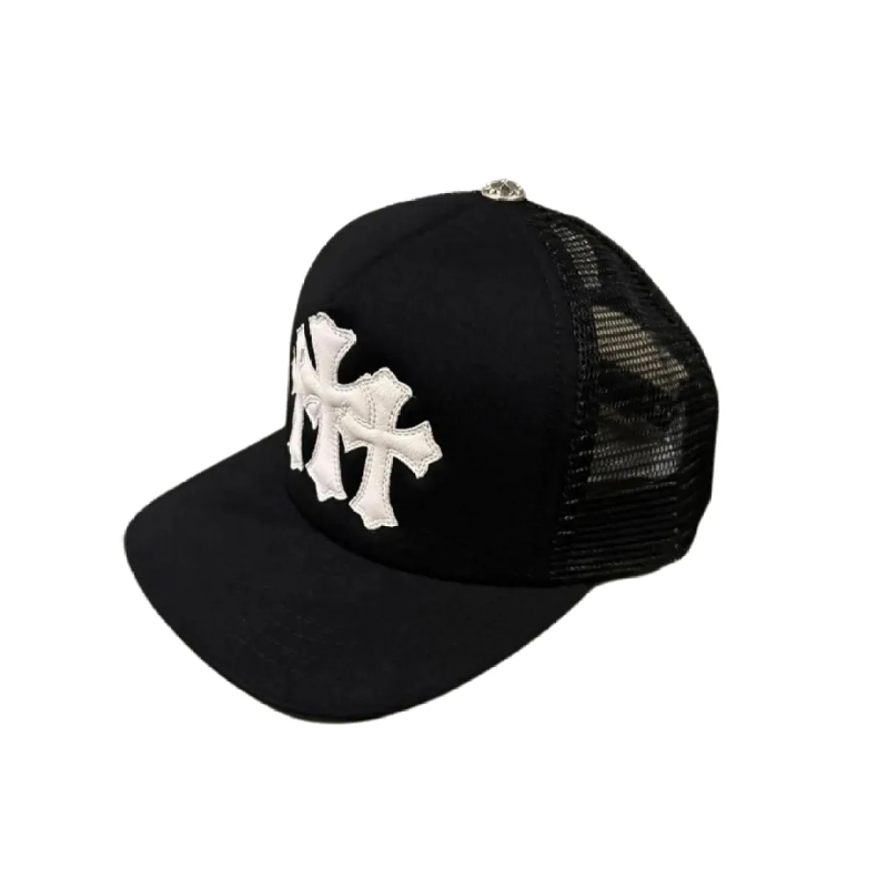 CHRM HRTS Triple Cross White Leather Patch Black Hat - Image 4