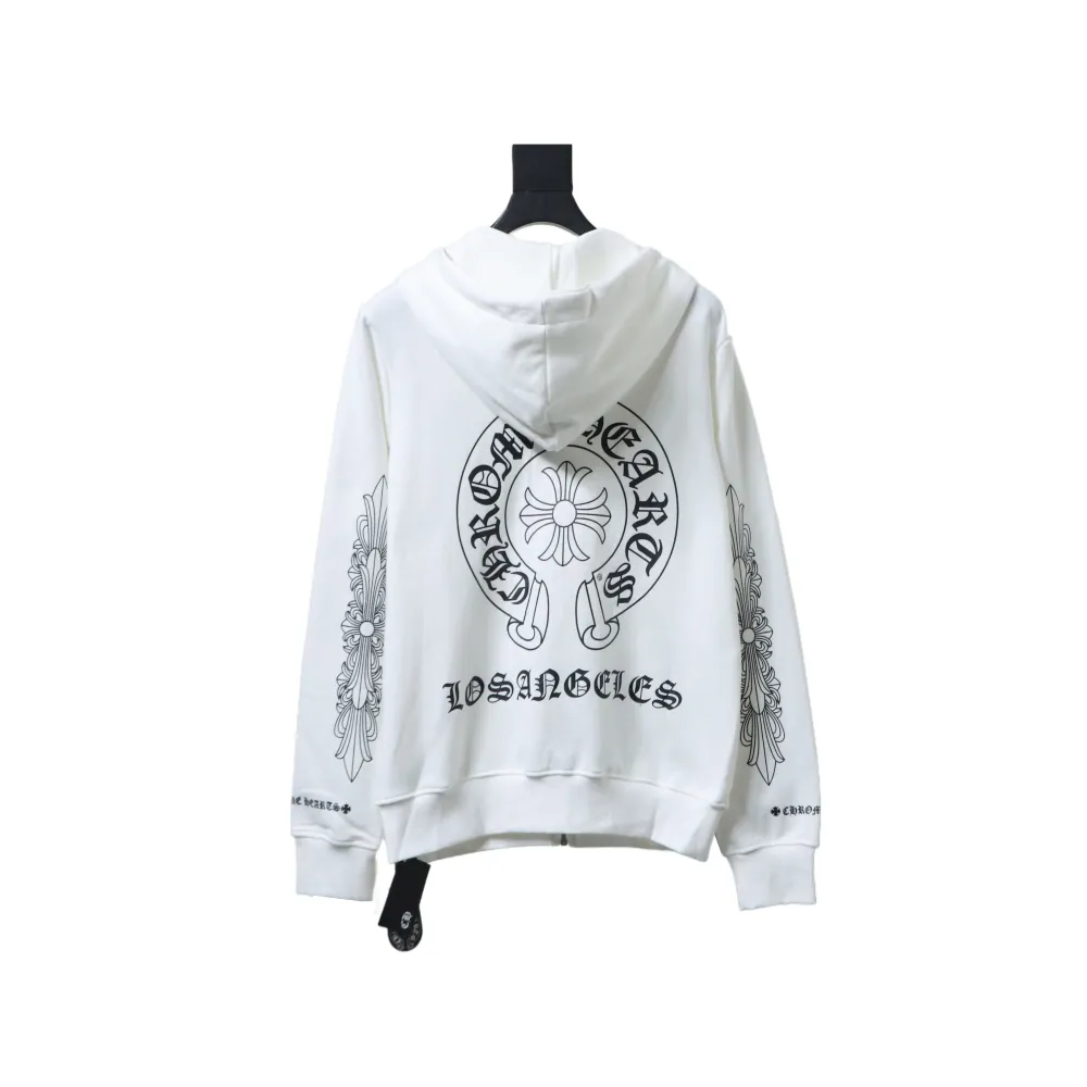 CHRM HRTS Cuff Sanskrit Print Zip-Up Hoodie White - Image 2