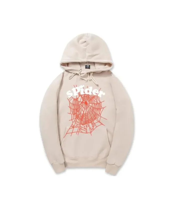 SPDR White Letters Red Cobweb Beige Hoodie