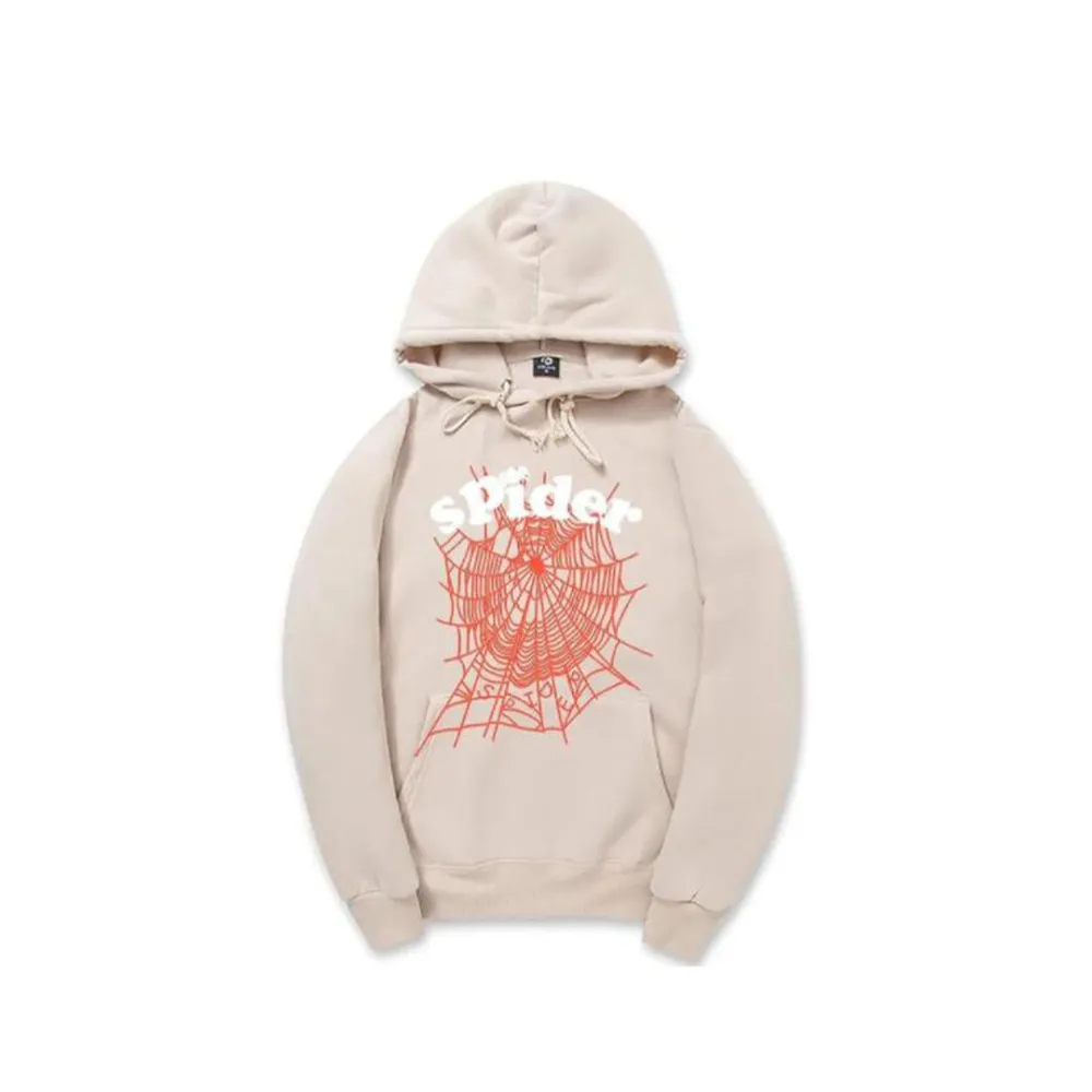 SPDR White Letters Red Cobweb Beige Hoodie