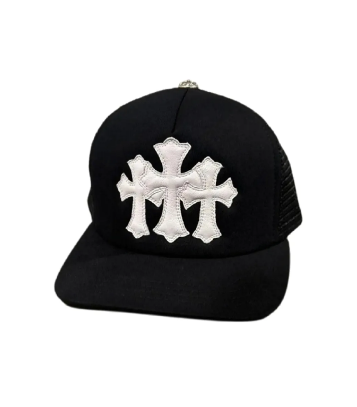 CHRM HRTS Triple Cross White Leather Patch Black Hat