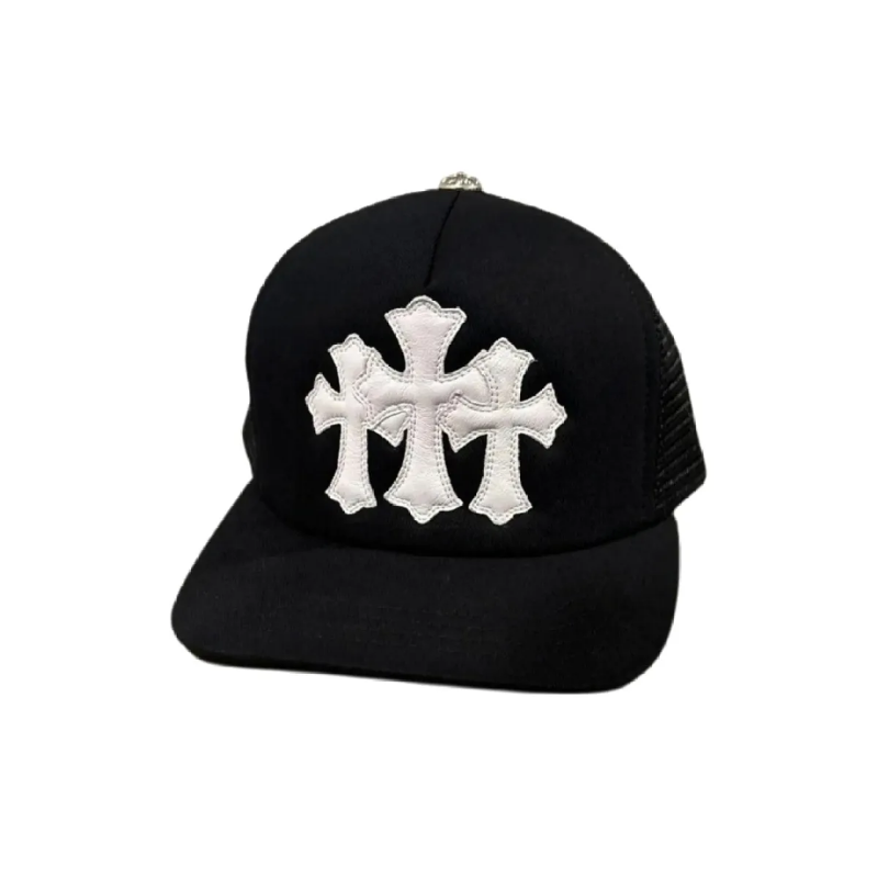 CHRM HRTS Triple Cross White Leather Patch Black Hat
