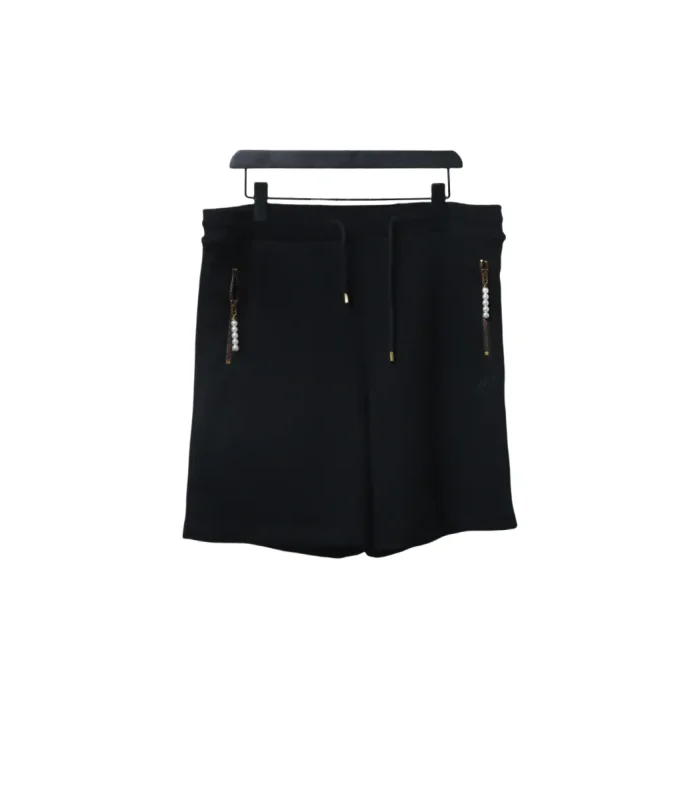 LV Pearl Pendant Embroidered Jersey Black Shorts