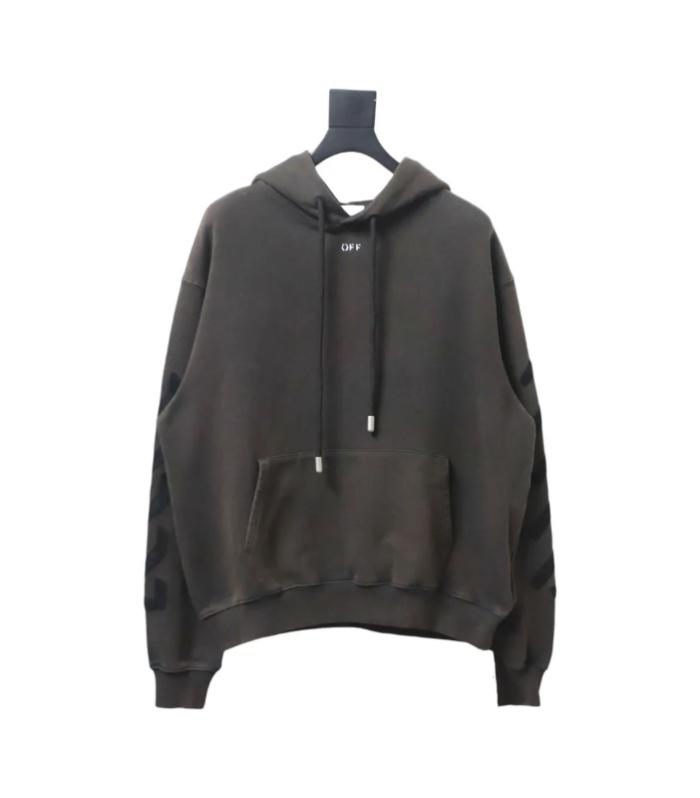 OFF WHT Logo Print Cotton Hoodie Brown Black