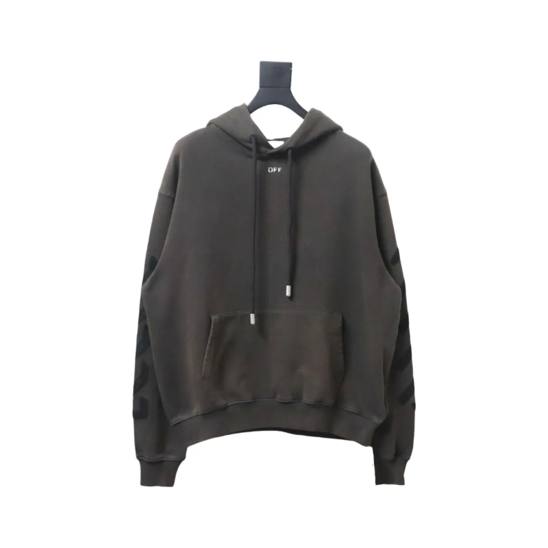 OFF WHT Logo Print Cotton Hoodie Brown Black