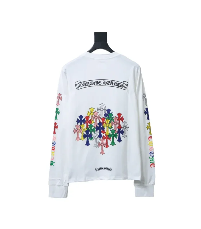 CHRM HRTS Multicolor Scroll Printed Logo Long Sleeves T shirt White