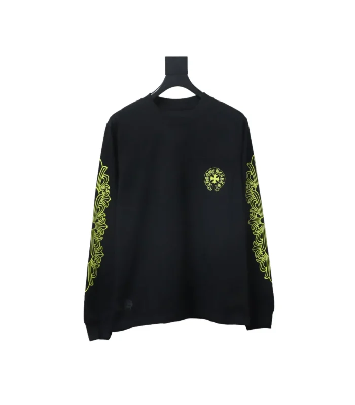 CHRM HRTS Lemon Green Horseshoe Floral Long Sleeve T Shirt Black
