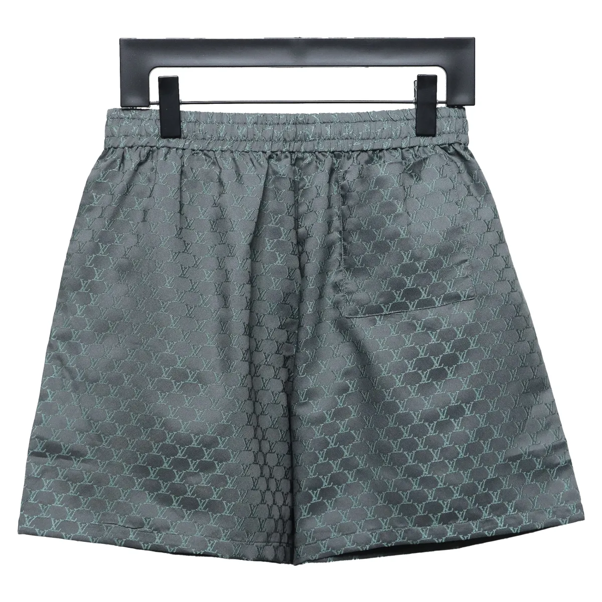 LV Logo Jacquard Elasticated Silk Shorts Grey - Image 2