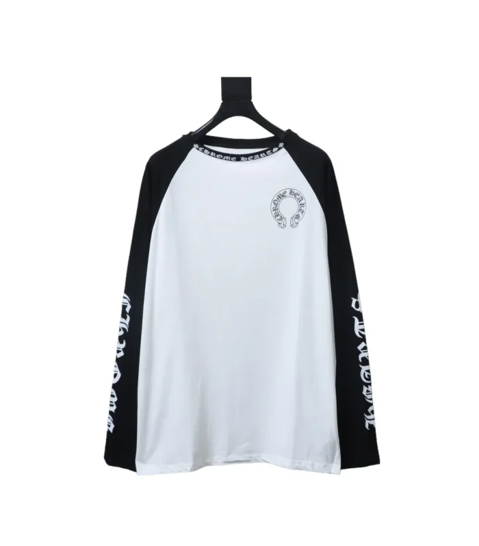 CHRM HRTS Horseshoe Neck Logo Long-Sleeve T Shirt Black White