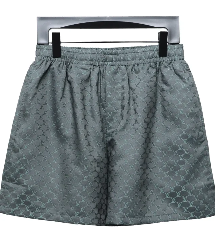 LV Logo Jacquard Elasticated Silk Shorts Grey