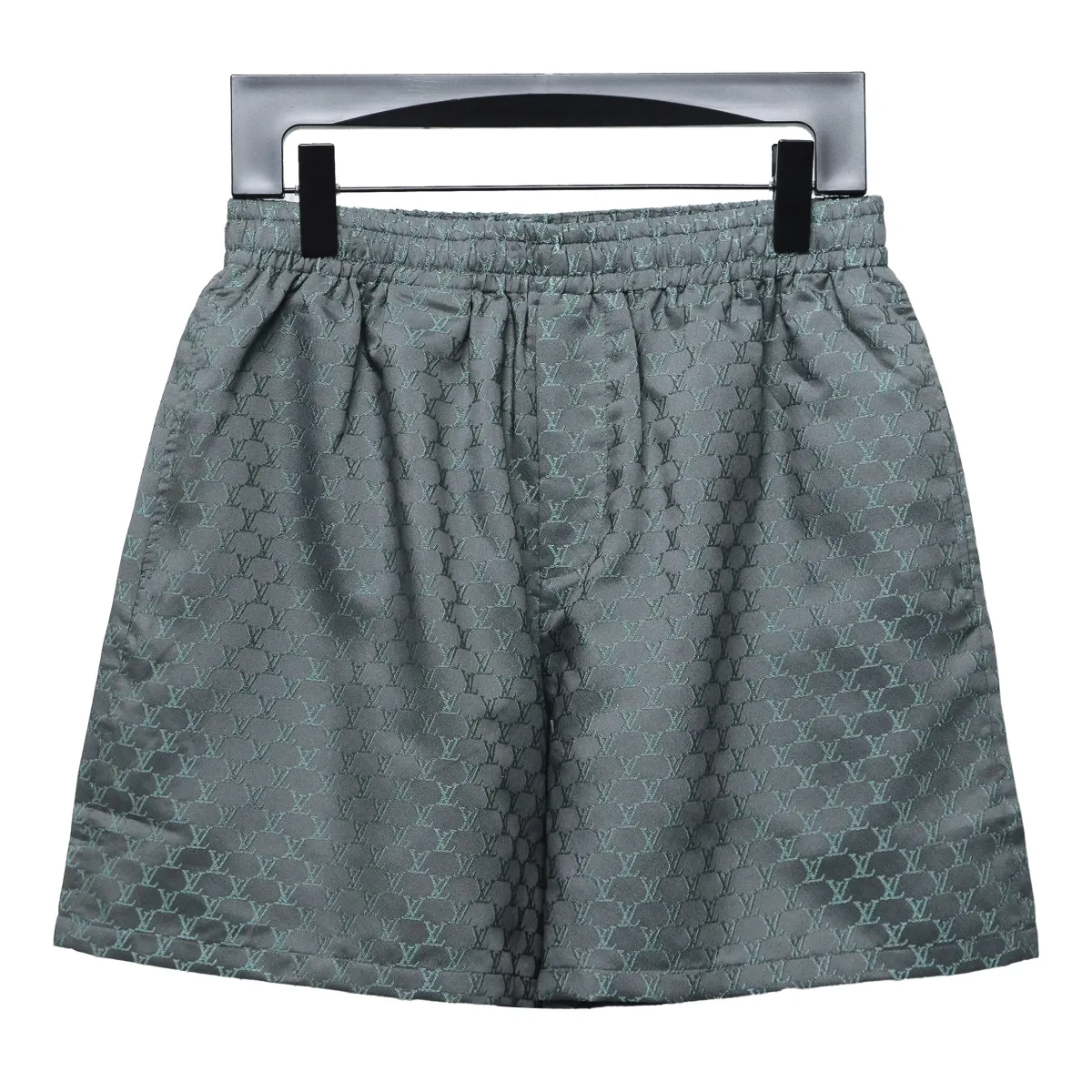 LV Logo Jacquard Elasticated Silk Shorts Grey