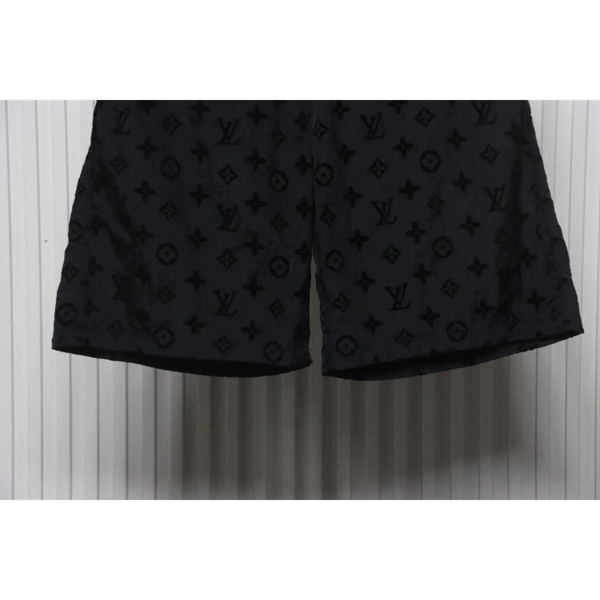 LV Printed Flocked Beach Shorts Black - Image 5