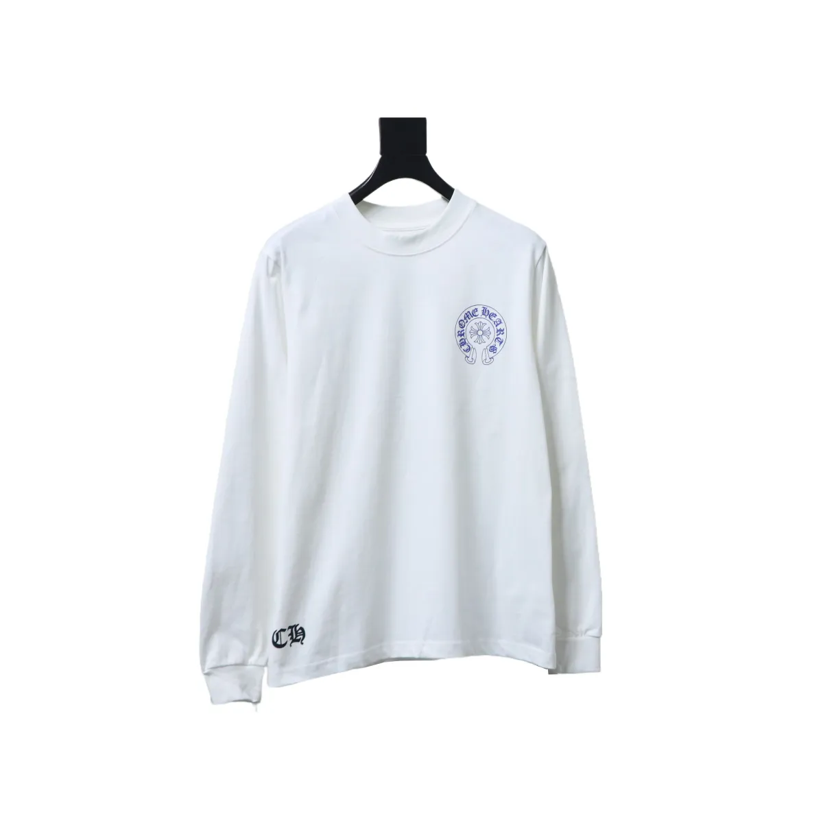 CHRM HRTS Blue Horseshoe Cross Long Sleeve T Shirt White - Image 2