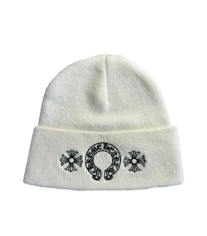 CHRM HRTS Cream White Horseshoe Beanie