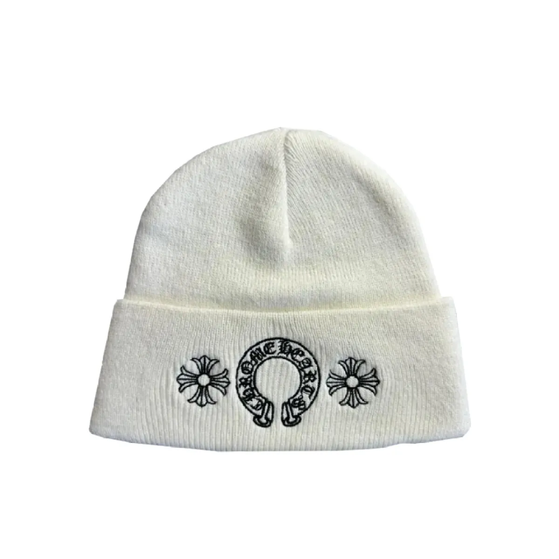 CHRM HRTS Cream White Horseshoe Beanie