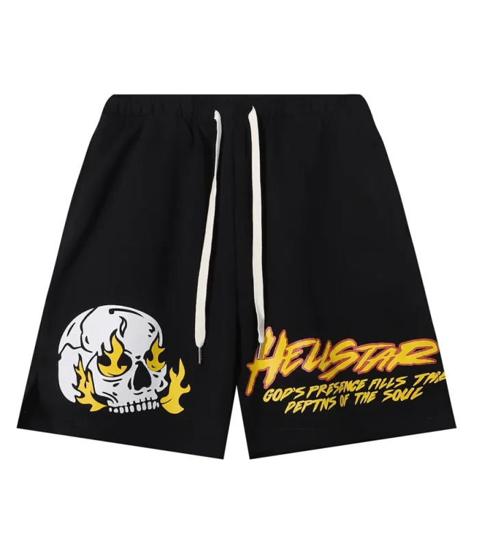 HSTR Angry Skull Print Logo Black Shorts