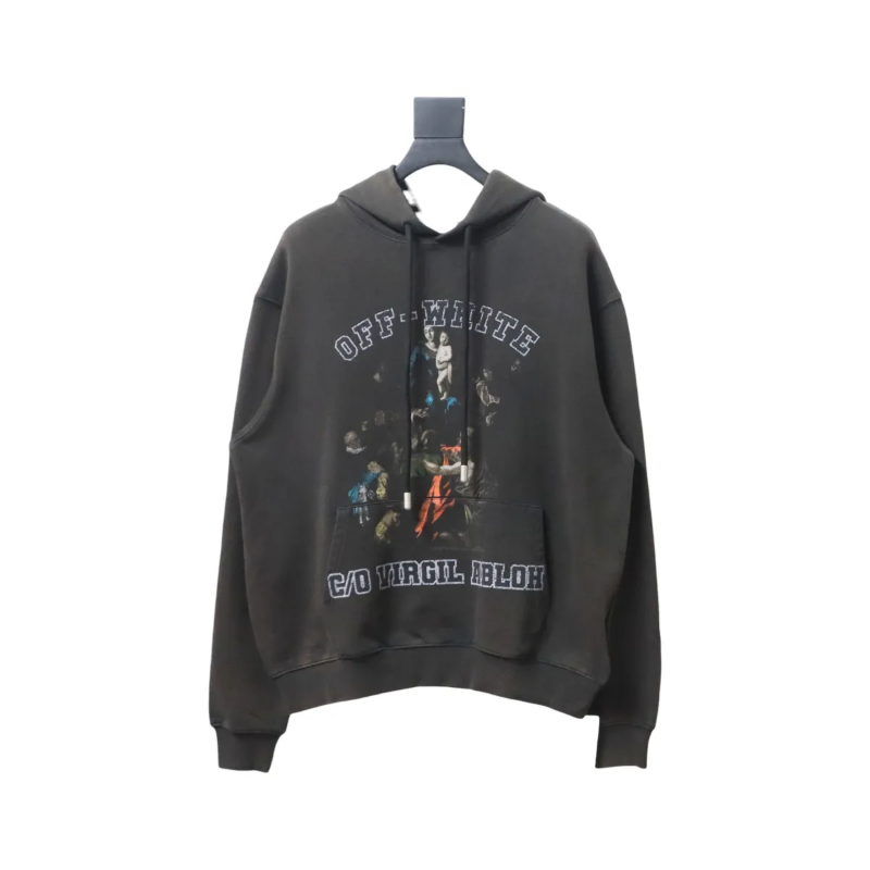 OFF WHT Graphic Print Cotton Drawstring Hoodie